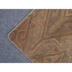 Alfombra Kilim Turca Vintage de 1.1x3.1 pies, Alfombra Pequeña de Lana Sólida Marrón - Product Image 5