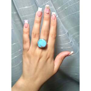 Carlos Francisco Golden Hill <b>Turquoise</b> & Platinum <b>Ring</b> Dainty Style with Smooth Cut Bezel Setting Size 7 for Everyday Wear Gift - Product Image 5
