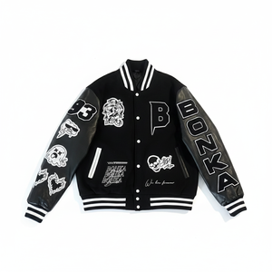 Veste universitaire en laine mélangée en gros, logo personnalisé brodé, veste de baseball, vêtement d'extérieur décontracté chaud, faible MOQ, expédition mondiale - Product Image 1