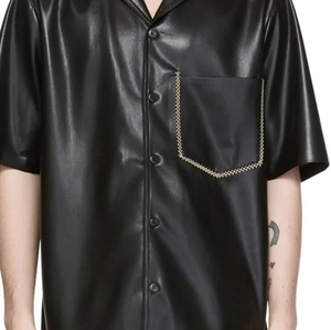 Men Leather <b>Half</b> <b>Button</b> Up T <b>Shirt</b> Quick Dry Moisture Wicking Gym Running Training Workout Activewear - Product Image 5