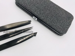 Pinzas profesionales para desplumar el cabello de las cejas, uso de belleza afilado puntiagudo cuadrado inclinado de acero inoxidable sostenible negro - Product Image 3