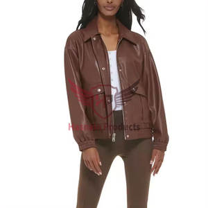 ผู้หญิงสีน้ําตาล Bomber เสื้อแจ็คเก็ตหนังแท้สไตล์ผู้หญิง Bomber เที่ยวบิน Fighter Sheepskin เสื้อแจ็คเก็ตหนังแท้สําหรับสตรี - Product Image 1