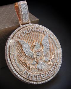 Pendentif médaillon Aigle Youngin Freeband Moissanite de luxe, entièrement serti de diamants, style Hip Hop, rond, 25 carats, plaqué or rose - Product Image 3
