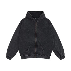 เสื้อฮู้ดดี้ผู้ชายคุณภาพสูง พิมพ์ลายพัฟฟ์ หนัก 420 GSM ผ้าเฟรนช์เทอร์รี่ ซักวินเทจ ซิปหน้า ทรงโอเวอร์ไซส์ สไตล์วิทยาลัย - Product Image 1