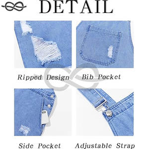 Salopette en jean unisexe déchirée coupe ample avec bretelles réglables, style été, confortable et respirante Polartec - Product Image 5