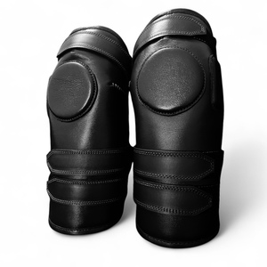 Polo ecuestre de alta calidad 3S Geoffrey, rodilleras de cuero negro de vaca 100%, par de rodilleras con logotipo personalizado para adultos, carreras de caballos - Product Image 2