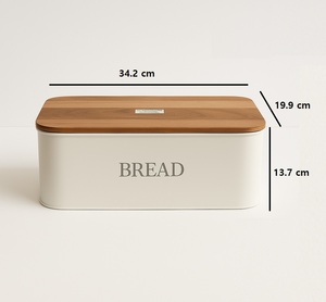 Kitchen Bread Box Metal Wooden <b>Bin</b> with Iron Acacia Lid Food Storage Container to Keep Bread Fresh for Bakery Products box - Product Image 2