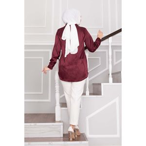 Tunique en satin simple Jakar, couleur bordeaux, élégante, chemise tendance - Product Image 5