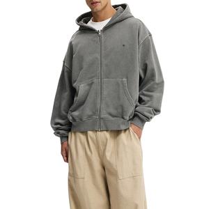 Sweat à capuche en coton lavé uni lourd à fermeture éclair ample pour hommes, streetwear pour hommes, vente en gros, logo personnalisé sur mesure OEM - Product Image 1