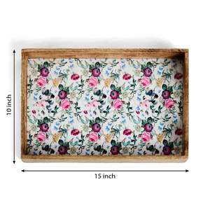 Plateau de service avec motif floral, plateau multifonctionnel, décoration de service naturelle, plateau de service pour desserts, disponible à bas prix et à prix avantageux - Product Image 2