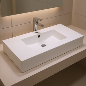 Lavabo de Resina Blanco Mate de 100 CM, Producto Elegante y Duradero en la Categoría de Lavabos - Product Image 3