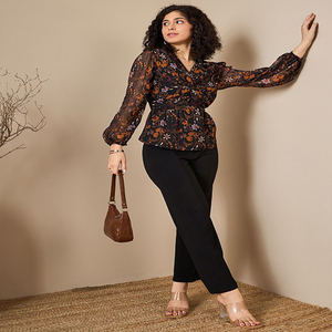 Robe à col en V pour femmes haut court personnalisé élégant dentelle nœud Paisley fabricant de vêtements faits à la main - Product Image 1