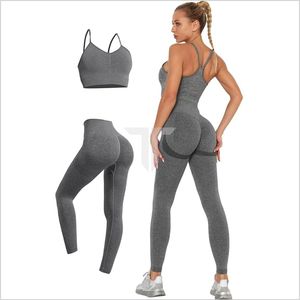Conjunto de Yoga sostenible de 2 piezas para mujer, Sujetador deportivo acanalado transpirable, medias de secado rápido, decoración en forma de V, sólido para entrenamiento de Yoga - Product Image 1