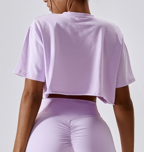 T-shirts de sport de haute qualité à col rond et manches courtes pour femmes, crop top anti-boulochage respirant - Product Image 5