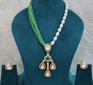 Collier long en moissanite polki et pierre doublette avec de magnifiques boucles d'oreilles, qualité supérieure, idéal pour les soirées, port minimal - Product Image 4