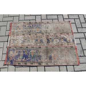 Alfombra de 2.5x3.37 pies, Alfombra Turca Vintage, Alfombra Floral Azul y Roja - Product Image 3