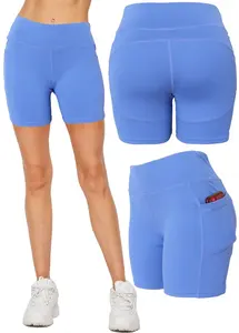 Short de motard taille haute pour femme avec compression Yoga motif solide respirant Spandex/Polyester poches élégantes confortables - Product Image 3