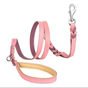 Braided Leather Dog <b>Leash</b> with Two Handles, Full Grain Leather <b>Leashes</b> 6 Ft Long Collar for Greyhound and Whippet - Product Image 2