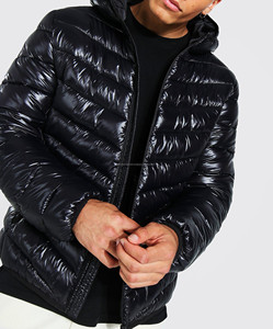 Haute brillance hommes matelassé Zip Puffer veste haute qualité hiver tissu réversible léger à capuche fourrure XL unisexe en gros Customize4 - Product Image 3