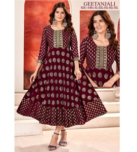 Designer Heavy Faux Georgette <strong>Anarkali</strong> Gown Foil Gold Print Best Price Wedding Party Wear for Indian <strong>Pakistani</strong> Cotton Lining - Product Image 1