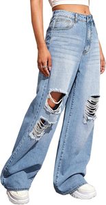 Femmes rétro cloche bas taille haute Denim pantalon respirant évasé jambe large Bootcut Baggy jean mi grande taille lavé Technique - Product Image 5
