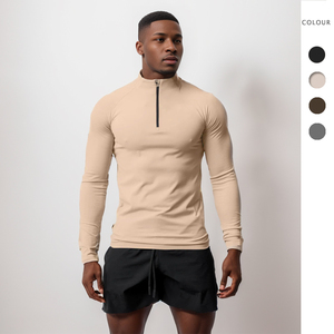 Sudadera de compresión de cuello alto para hombre con media cremallera, manga larga, para fitness, con cremallera, para entrenamiento de invierno, gimnasio, correr, hecha de forro polar. - Product Image 1