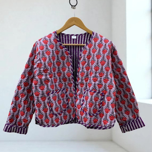 Veste courte en coton matelassé de style ethnique Veste courte de style bohème Manteau court en daim court en coton pour femme - Product Image 1