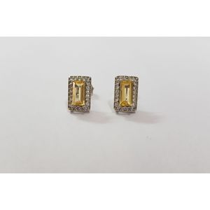 Boucles d'oreilles classiques et tendance en or 14 carats avec topaze blanche, citrine, diamant, forme papillon géométrique, sertissage clos - Product Image 3