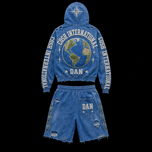 เยส เซอร์ ฟลีซ สตรีทแวร์ ผู้ผลิตจากปากีสถาน ชุดเสื้อฮู้ดดี้และกางเกงขาสั้น พร้อมงานปัก พิมพ์ลาย และฟอกสีแบบแอซิดวอช - Product Image 3