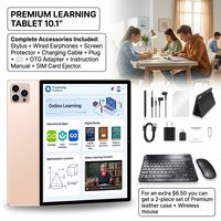 Tableta Educativa de 10.1 Pulgadas, Android 16, WiFi, Octa Core, 6GB de RAM, 64GB de ROM, Doble SIM, con Teclado Inalámbrico