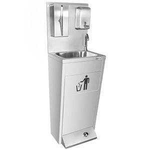 Commercial Hand Wash Sink - Stainless steel - with foot-operated tap, soap <b>dispenser</b> & <b>paper</b> <b>towel</b> <b>dispenser</b> - Product Image 1