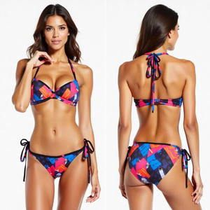 Obtenez un ensemble de bikini brésilien pour femmes sublimé personnalisé Soutiens-gorge à cordon réglable Vente en gros Vêtements de plage prêts à expédier en unités en vrac - Product Image 1