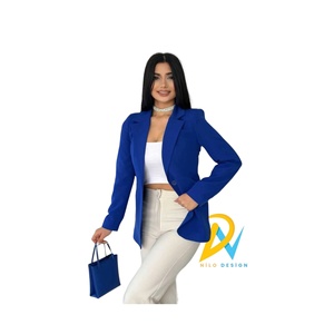 เสื้อแจ็กเก็ตกระดุมเม็ดเดียวสีฟ้าแซ็กซี่ของผู้หญิงที่สง่างาม - Product Image 2