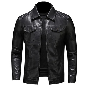 Veste de moto vintage pour hommes, imperméable et respirante, col montant, en cuir, pour l'automne et l'hiver, en toile de qualité supérieure en Europe et en Amérique - Product Image 1