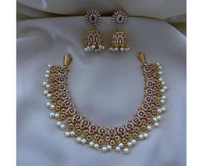 Heritage South Indian Collar Set con Jumkas Temple Jewelry South Indian Collar con Jumka Pendientes Kundan-Style South - Product Image 2
