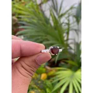 925 <b>Silver</b> Natural <b>Garnet</b> Heart <b>Ring</b> Trendy Engagement Inlay with Rose Gold Gold Rhodium 18K Plating Multiple Options - Product Image 3