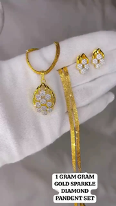 Conjunto de colgante de diamante americano de un gramo de oro para mujer, perfecto para ropa informal, ropa de oficina, conjunto de collar de lujo mínimo - Product Image 5