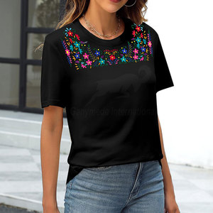 Camisetas Bordadas de Primera Calidad para Mujer, Camisetas Bordadas de Algodón Suave, Ligeras, Cómodas y Duraderas - Product Image 3