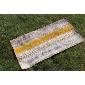 Vintage Rug, 1.7x3.2 ft Turkish Rug, Blue <b>Yellow</b> Abstract <b>Wool</b> Rug - Product Image 3