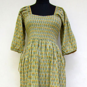 Indien ethnique décontracté maxi main bloc coton imprimé confortable femmes robe d'été plage Bikini couvrir robe pour les femmes robe - Product Image 1