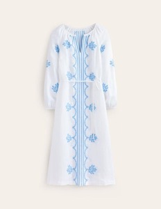 Robe en lin brodée à usage quotidien pour femmes et filles Style décontracté ceinturé avec taille naturelle inspirée de Latina - Product Image 4