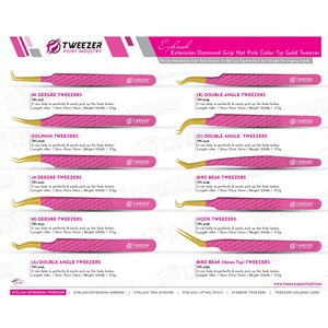 Pinces à épiler pour extensions de cils en acier inoxydable allemand, ultra-précises, non magnétiques, sans interstices, avec pointe en fibre, poignée diamantée, pointe rose, dorées - Product Image 6