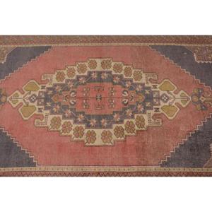 Vintage Turkish Rug, Area 4.3x7.9 ft (130x240 cm) Rug, <b>Red</b> Camouflage <b>Wool</b> Rug - Product Image 5