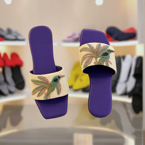 Zapatos planos sin cordones florales morados hechos a mano de calidad de exportación, cómodos zapatos para el verano bohemios, duraderos y elegantes para el uso diario - Product Image 5