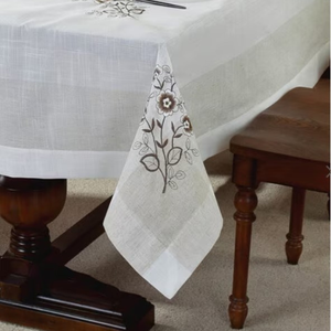Mantel de Lino 100% al por Mayor del Fabricante, Bordado Floral, Decoración Elegante para Bodas, Cubierta de Mesa con Volantes, Proveedor OEM - Product Image 1