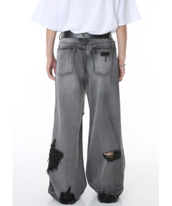 กางเกงยีนส์ขายาวของผู้ชายแนวสตรีททรงหลวมระบายอากาศได้ดีผ้ายีนส์ไซส์ใหญ่พิเศษ - Product Image 2