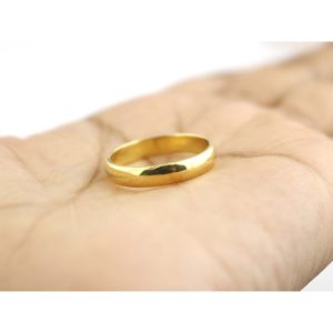 Anillo de boda de oro amarillo de 14 quilates de 3,8mm con cúpula clásica pulida para hombre y mujer, chapado en rodio, patrón geométrico, estilo romántico - Product Image 4