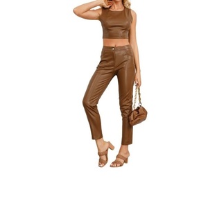 Pantalones Ajustados de Cuero Puro para Mujer, con Encaje y Cuentas, Listos para Enviar, para Uso Diario, Precio Económico - Product Image 2