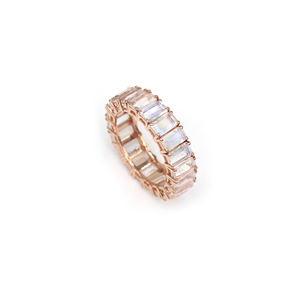 Bague de fiançailles en or rose massif 14 carats, bande d'éternité, 5,32 TCW, pierre de lune arc-en-ciel taille octogone, bague à superposer, bijoux de proposition pour femme - Product Image 5