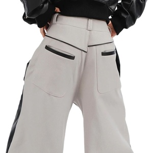 กางเกงคาร์โก้ขายาวตรงขากว้างกางเกงหนัง PU สำหรับผู้ชายกางเกงทรงตรงเย็บแบบเลือกสีได้ตามต้องการขายส่งอัตรา2026 - Product Image 2